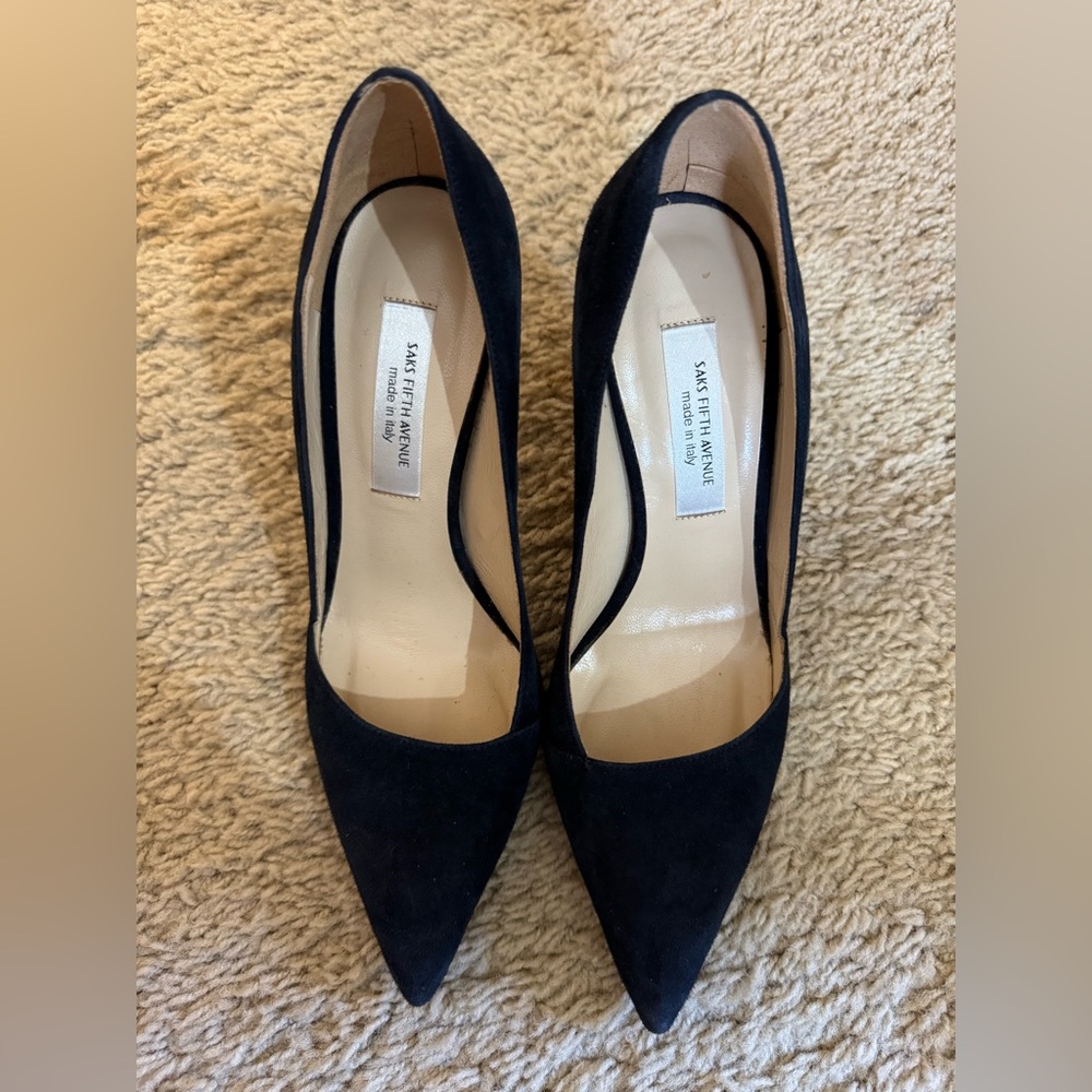 Saks Fifth Avenue Classic Black Suede Heels